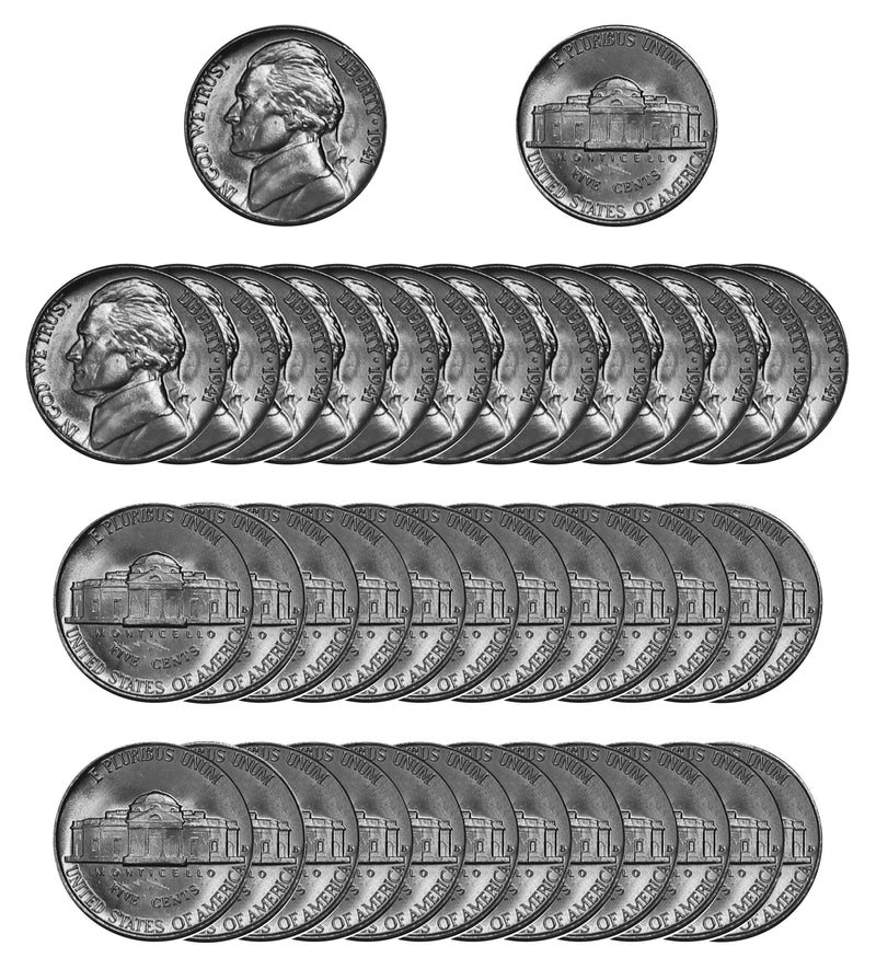 1941 D Jefferson Nickel Choice/Gem BU Roll (40 Coins)