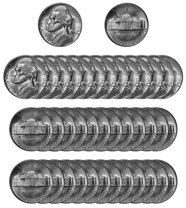 1942 S Silver Jefferson Nickel Choice/Gem BU Roll (40 Coins)