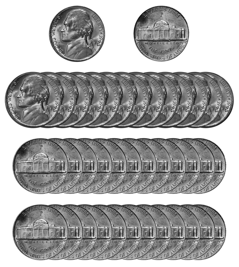 1943 P Silver Jefferson Nickel Choice/Gem BU Roll (40 Coins)