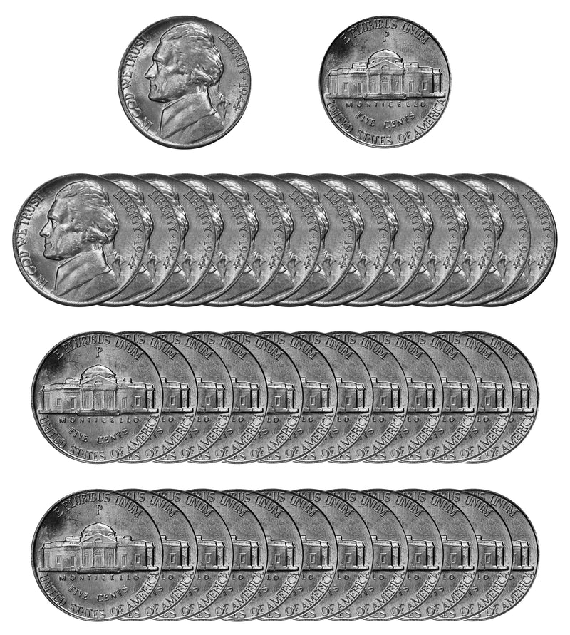 1944 P Silver Jefferson Nickel Choice/Gem BU Roll (40 Coins)