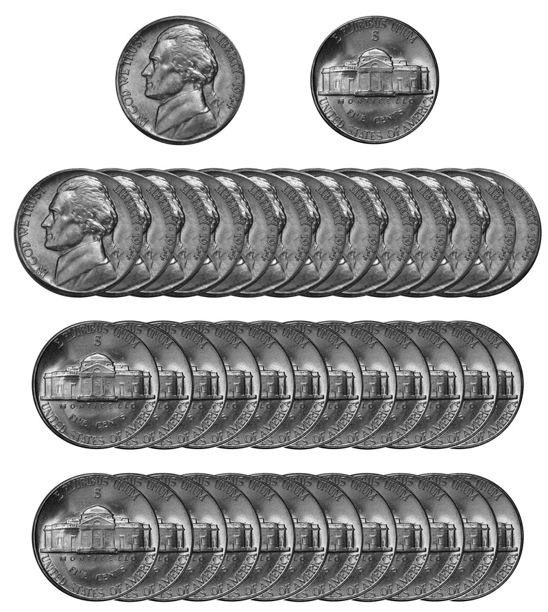 1944 S Silver Jefferson Nickel Choice/Gem BU Roll (40 Coins)