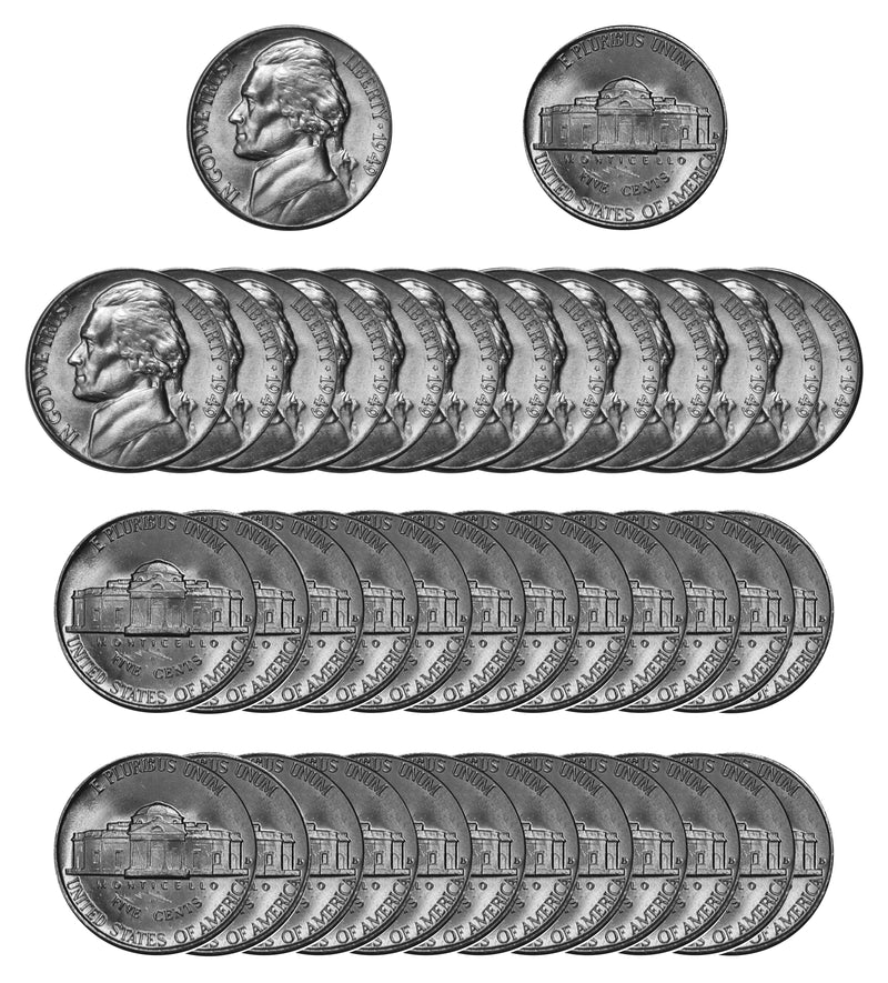 1949 D Jefferson Nickel Choice/Gem BU Roll (40 Coins)