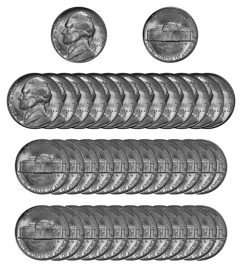 1951 D Jefferson Nickel Choice/Gem BU Roll (40 Coins)
