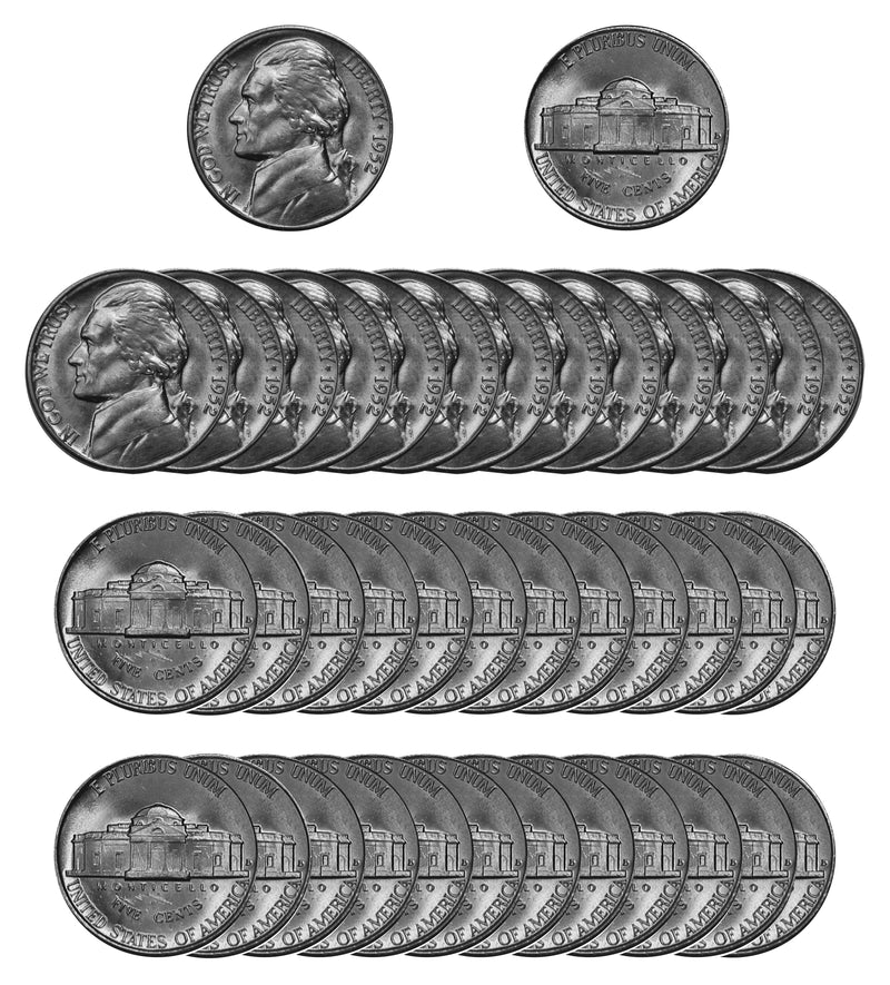 1952 D Jefferson Nickel Choice/Gem BU Roll (40 Coins)