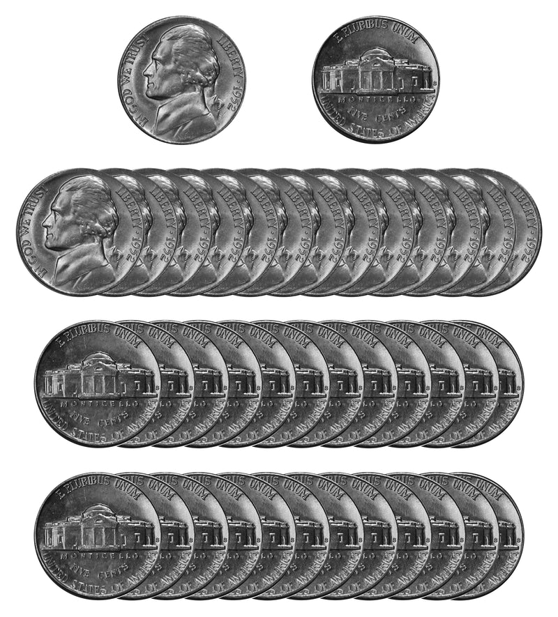 1952 S Jefferson Nickel Choice/Gem BU Roll (40 Coins)