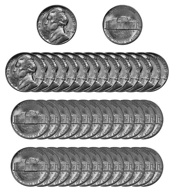 1954 D Jefferson Nickel Choice/Gem BU Roll (40 Coins)