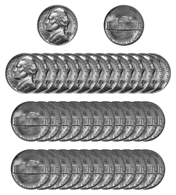 1955 D Jefferson Nickel Choice/Gem BU Roll (40 Coins)