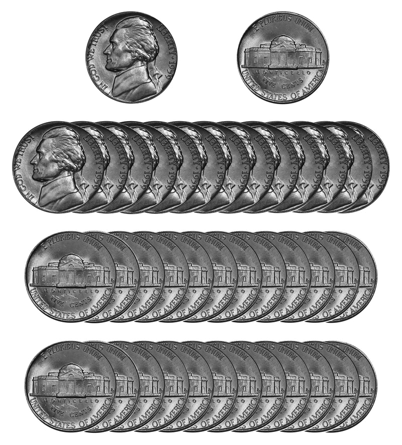 1959 D Jefferson Nickel Choice/Gem BU Roll (40 Coins)