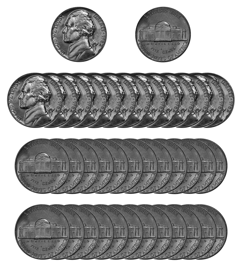 1962 P Jefferson Nickel Choice/Gem BU Roll (40 Coins)