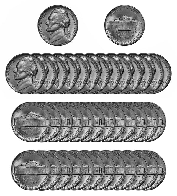 1963 D Jefferson Nickel Choice/Gem BU Roll (40 Coins)