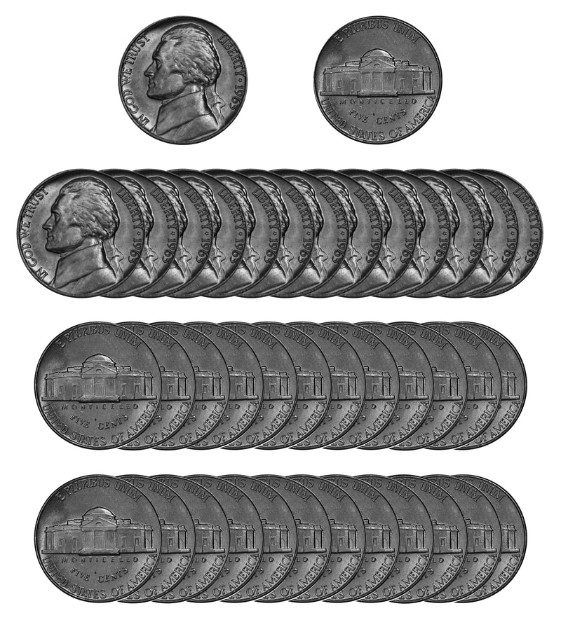 1963 P Jefferson Nickel Choice/Gem BU Roll (40 Coins)