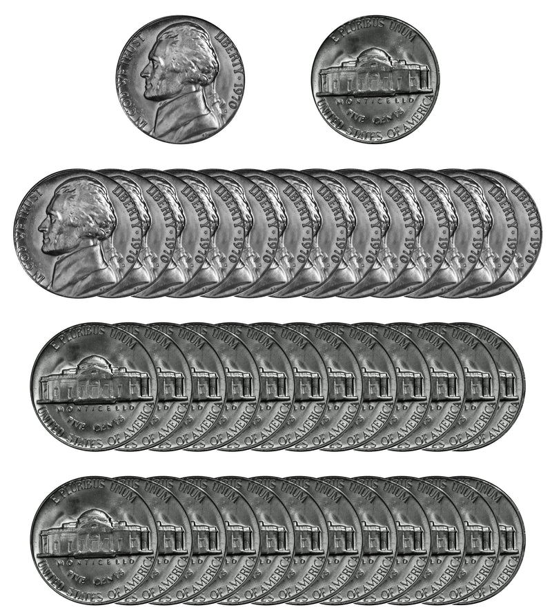 1970 D Jefferson Nickel Choice/Gem BU Roll (40 Coins)