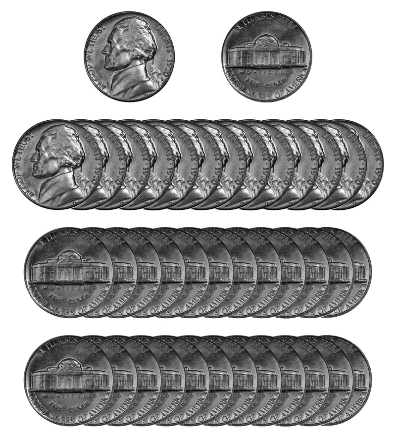 1970 S Jefferson Nickel Choice/Gem BU Roll (40 Coins)