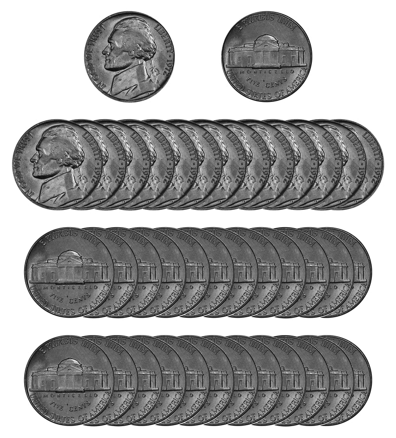 1972 P Jefferson Nickel Choice/Gem BU Roll (40 Coins)