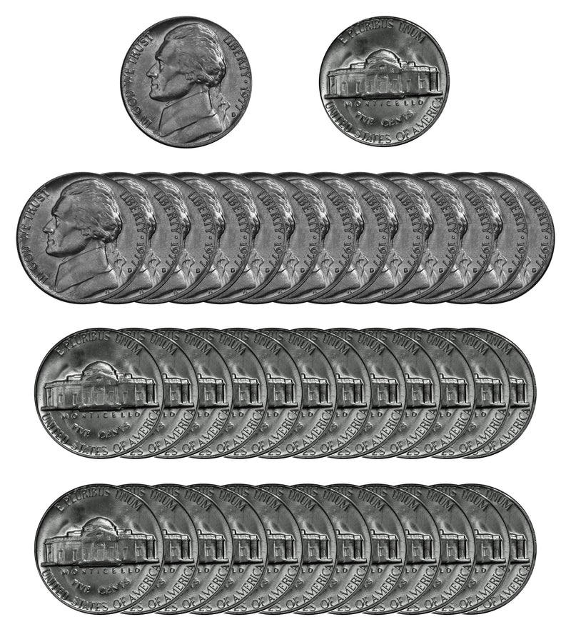 1977 D Jefferson Nickel Choice/Gem BU Roll (40 Coins)