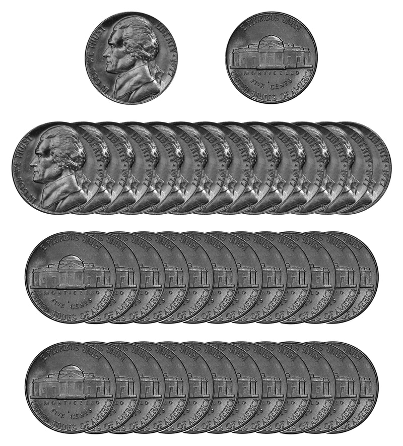 1977 P Jefferson Nickel Choice/Gem BU Roll (40 Coins)