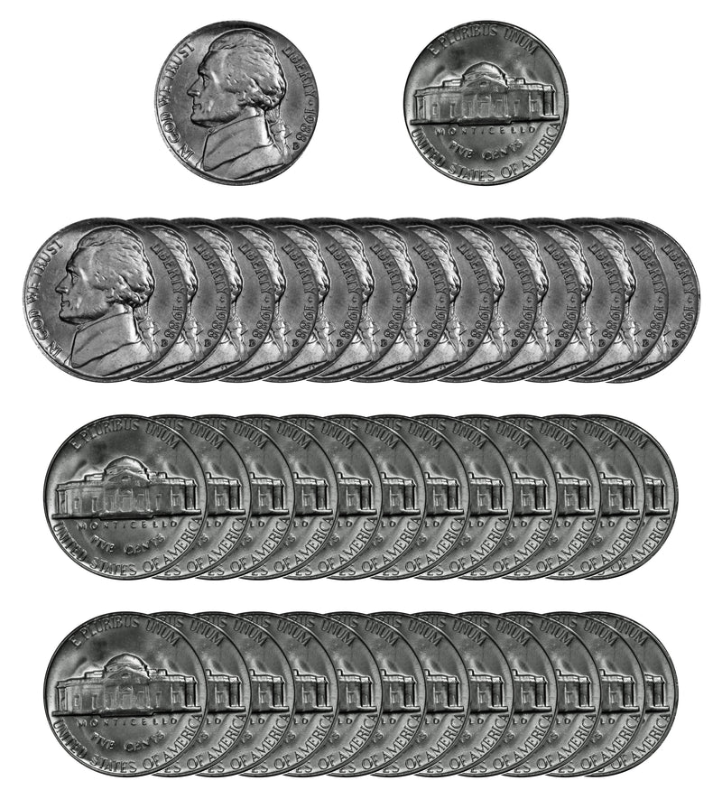 1988 D Jefferson Nickel Choice/Gem BU Roll (40 Coins)