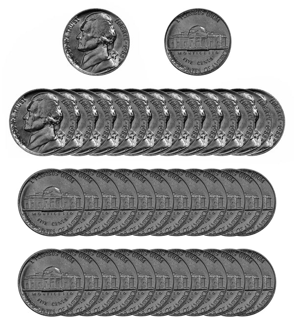 1988 P Jefferson Nickel Choice/Gem BU Roll (40 Coins)