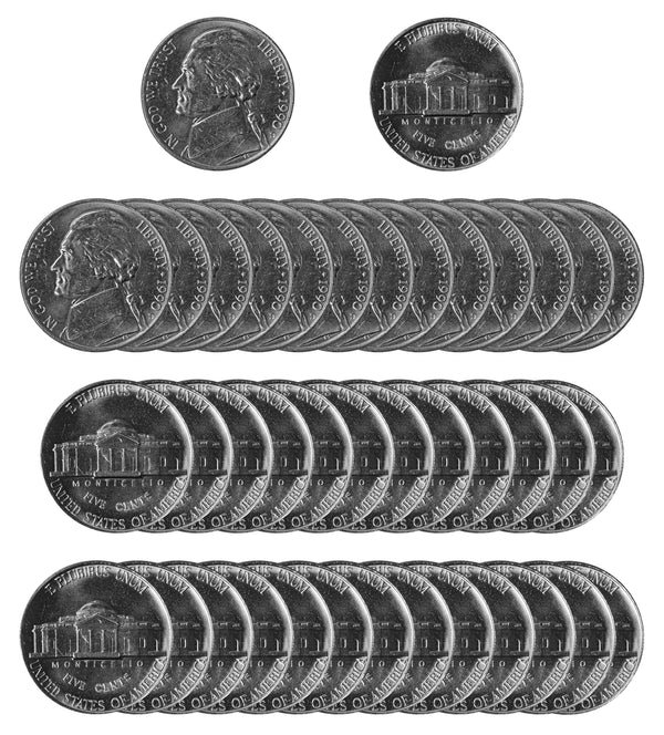 1990 D Jefferson Nickel Choice/Gem BU Roll (40 Coins)
