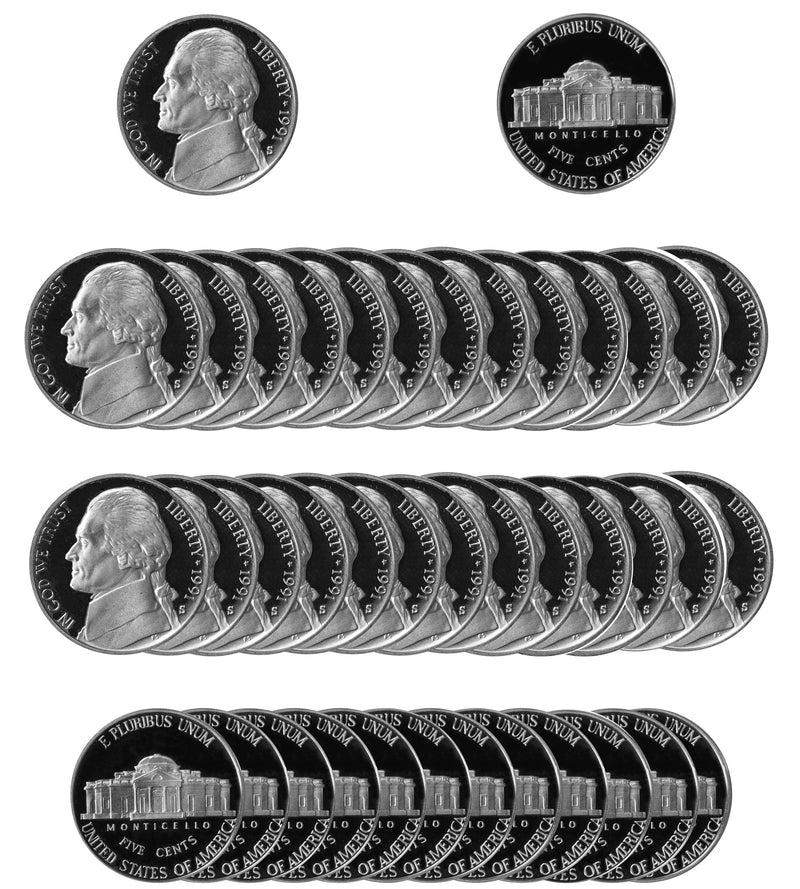 1991 S Jefferson Nickel Gem Proof Roll (40 Coins)