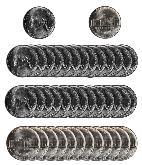 1991 P Jefferson Nickel Choice/Gem BU Roll (40 Coins)