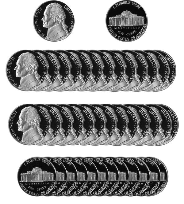 1992 S Jefferson Nickel Gem Proof Roll (40 Coins)