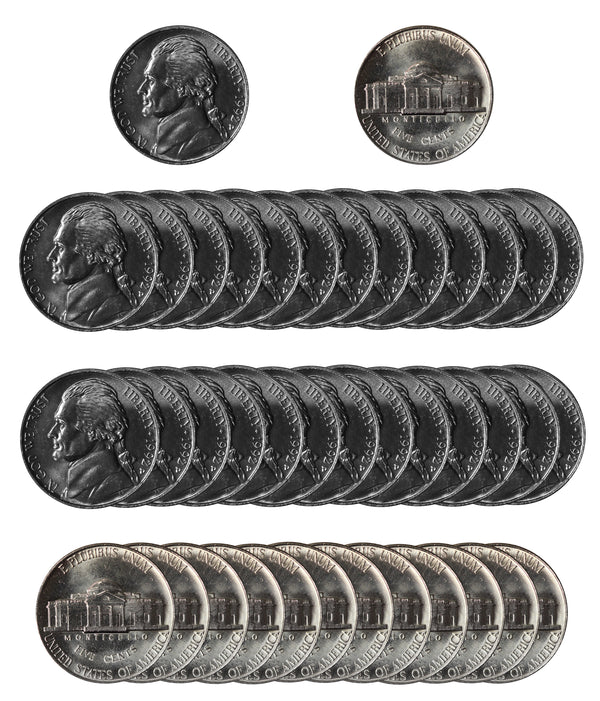 1992 D Jefferson Nickel Choice/Gem BU Roll (40 Coins)