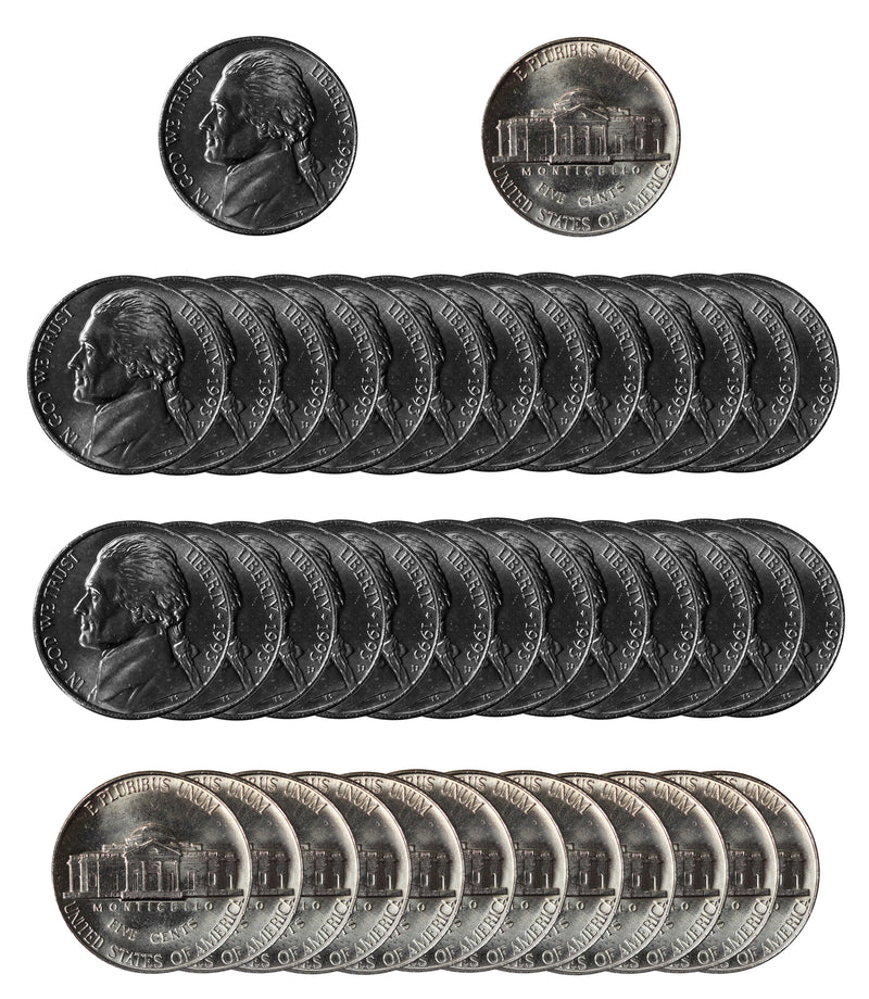1993 D Jefferson Nickel Choice/Gem BU Roll (40 Coins)