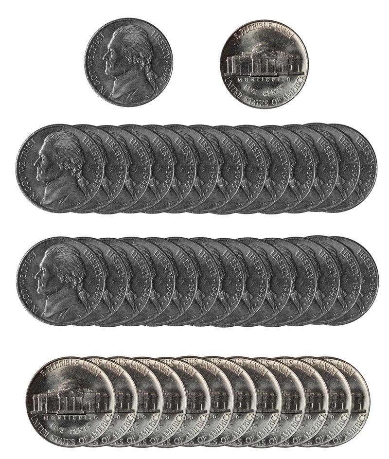 1995 D Jefferson Nickel Choice/Gem BU Roll (40 Coins)