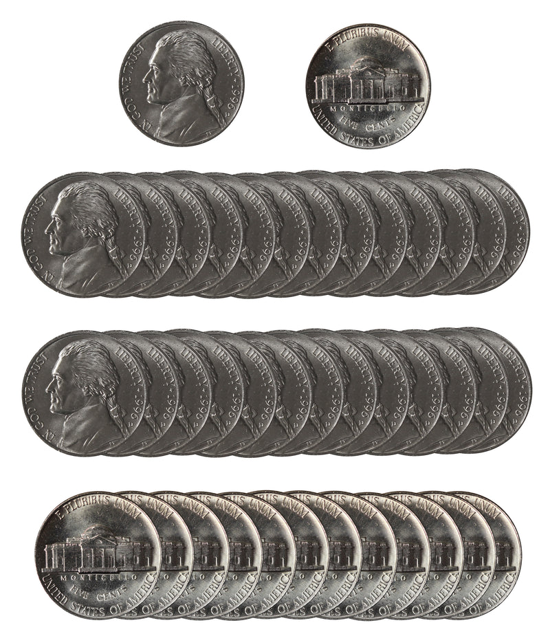 1996 D Jefferson Nickel Choice/Gem BU Roll (40 Coins)