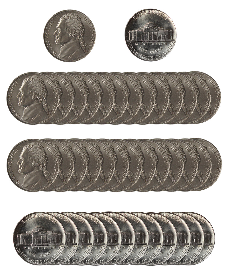 1999 D Jefferson Nickel Choice/Gem BU Roll (40 Coins)
