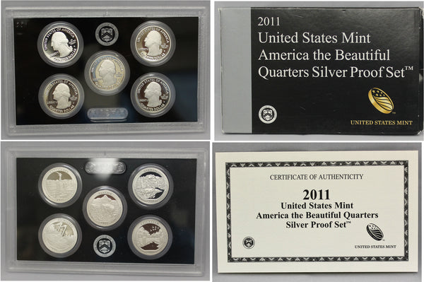 2011 America the Beautiful Quarter Proof Set 90% Silver (OGP) 5 coins