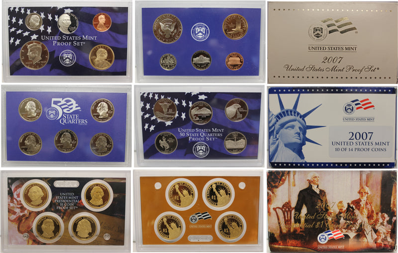 2007 Proof set 10 Pack CN-Clad Kennedy Presidential Dollar State quarters OGP 140 coins