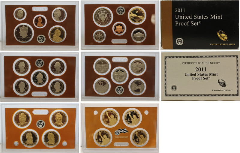 2011 Proof set 10 Pack CN-Clad Kennedy, Presidential Dollar, State quarters OGP 140 coins