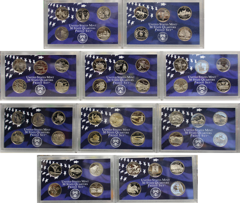 1999-2008 S Proof State Quarter Set Run CN-Clad in Lenses No Boxes or COAs 50 Coins