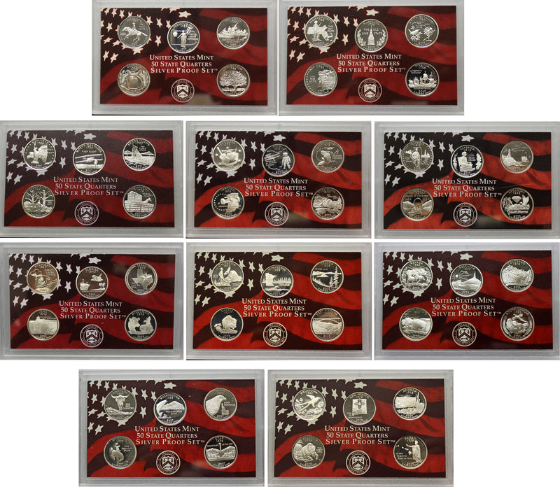 1999-2008 S Proof State Quarter Set Run 90% Silver in Lenses No Boxes or COAs  50 Coins