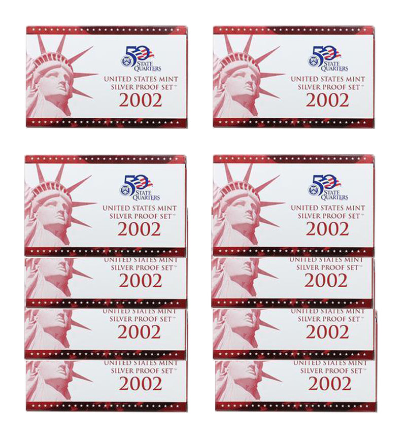 2002 Silver Proof set 10 Pack Kennedy, State quarters - (OGP) 100 coins