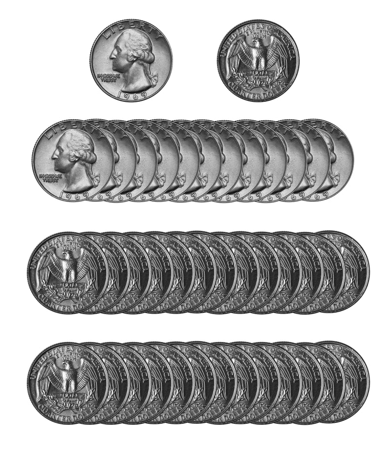 1969 -P Washington Quarter Roll BU Clad 40 US Coins