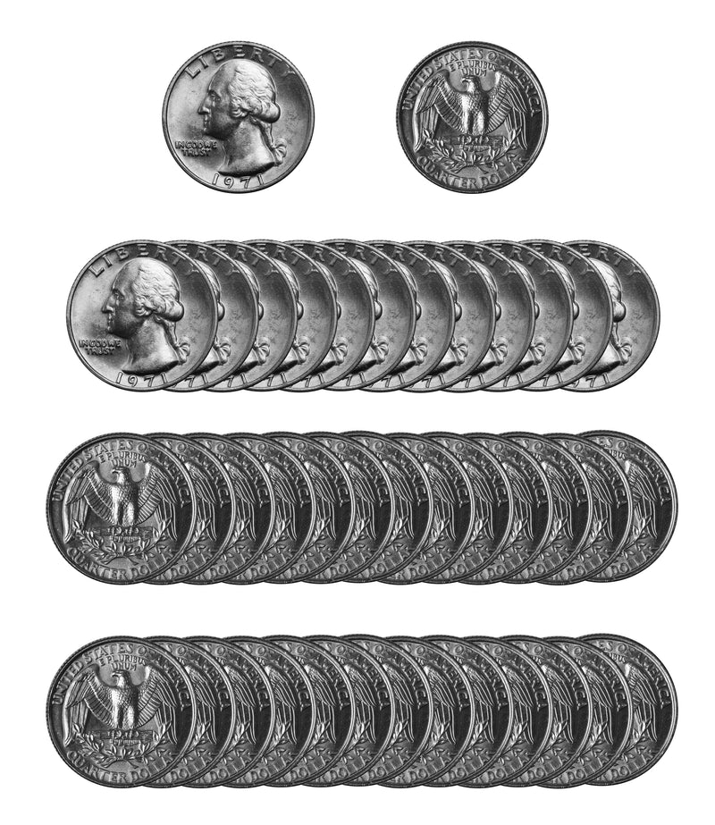 1971 -P Washington Quarter Roll BU Clad 40 US Coins