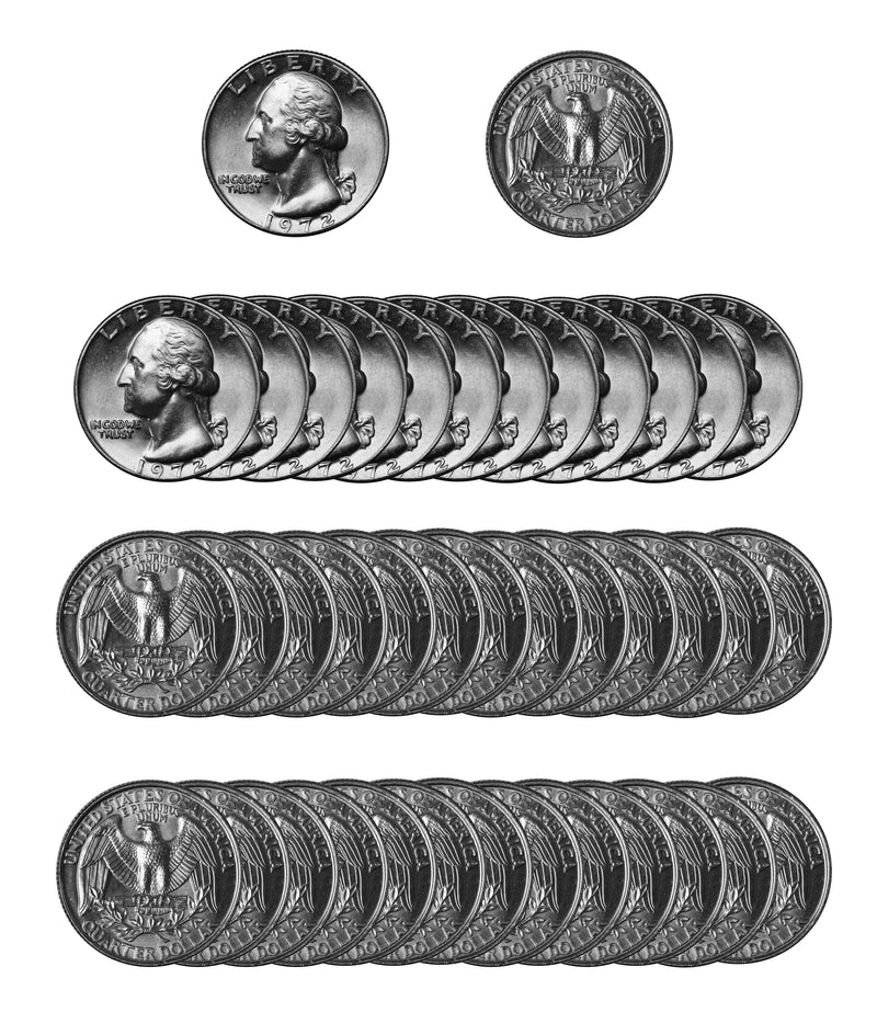 1972 -P Washington Quarter Roll BU Clad 40 US Coins