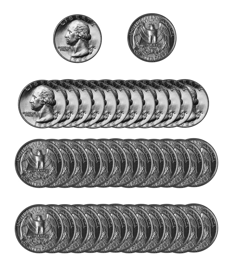 1980 -D Washington Quarter Roll BU Clad 40 US Coins