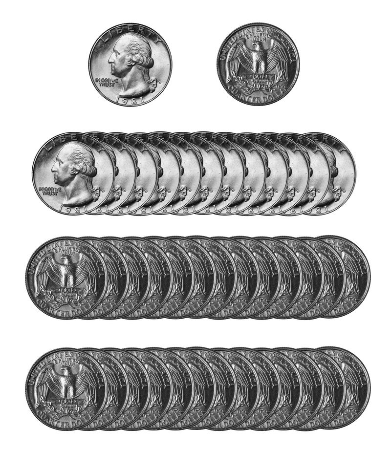 1981 -D Washington Quarter Roll BU Clad 40 US Coins