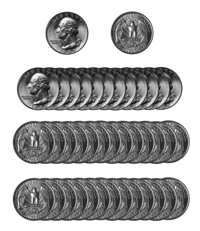 1986 -D Washington Quarter Roll BU Clad 40 US Coins
