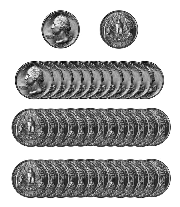 1989 -D Washington Quarter Roll BU Clad 40 US Coins