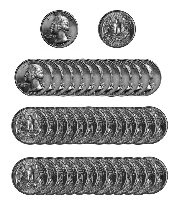 1991 -D Washington Quarter Roll BU Clad 40 US Coins