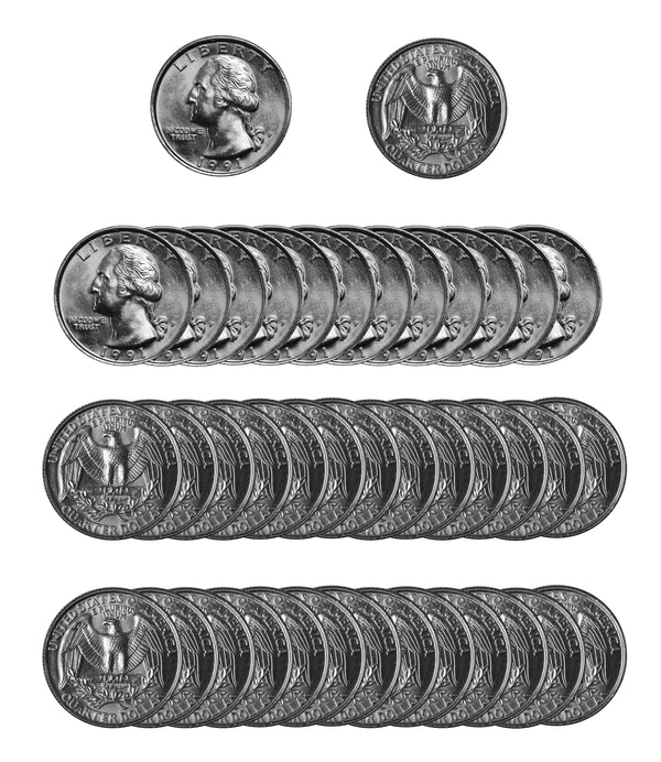 1991 -P Washington Quarter Roll BU Clad 40 US Coins