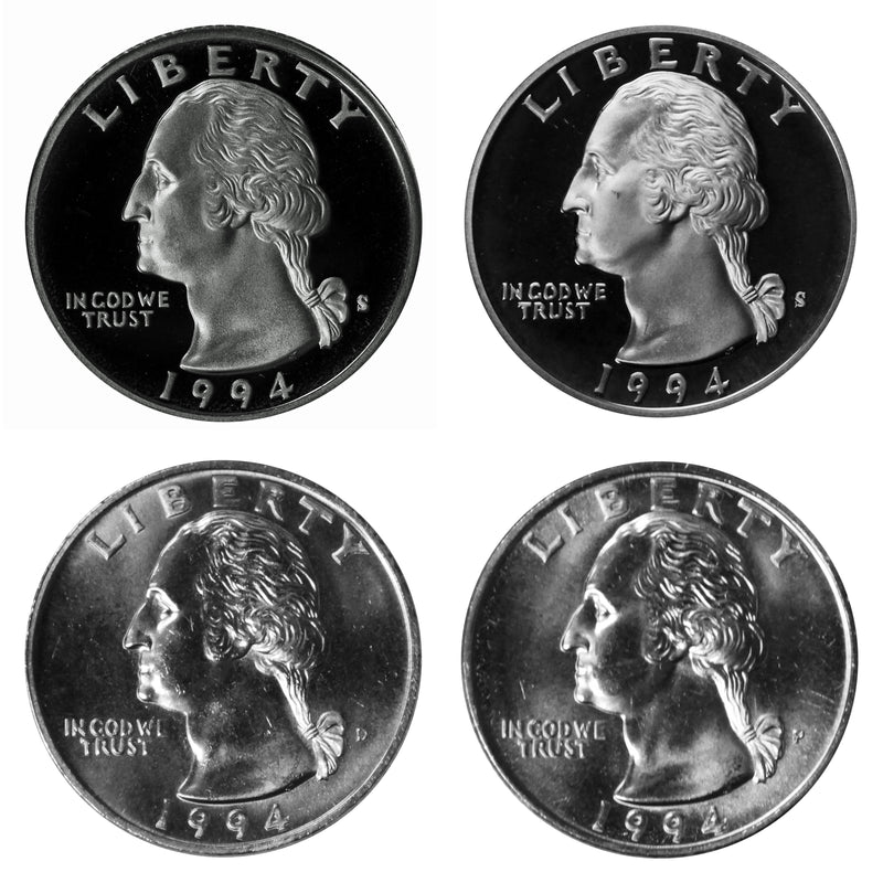 1994 P D S S Washington Quarter 25c Year set Proof & BU US 4 Coin lot