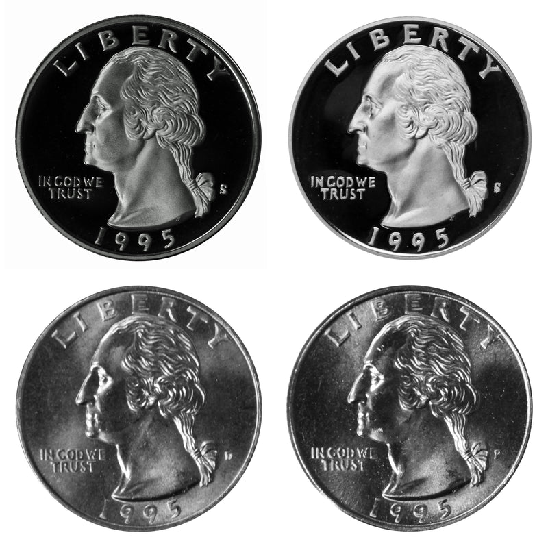 1995 P D S S Washington Quarter 25c Year set Proof & BU US 4 Coin lot