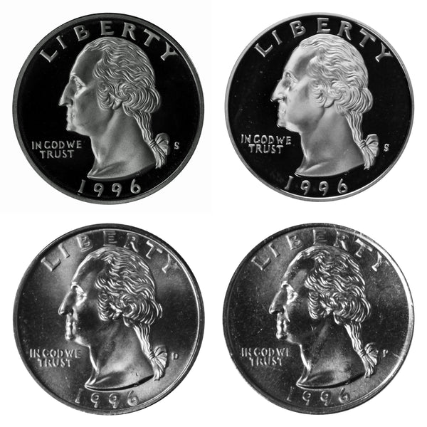 1996 P D S S Washington Quarter 25c Year set Proof & BU US 4 Coin lot