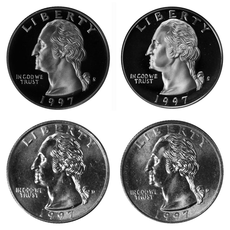 1997 P D S S Washington Quarter 25c Year set Proof & BU US 4 Coin lot